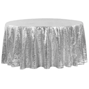 Sequin Round Table Linen -Silver